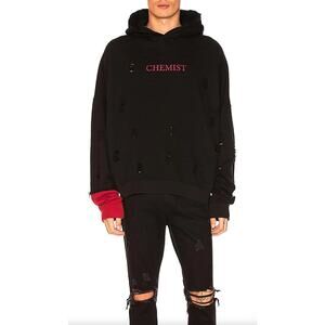 C2H4 Chemist Distressed Hoodie Black Red Streetwear Grunge Sz S